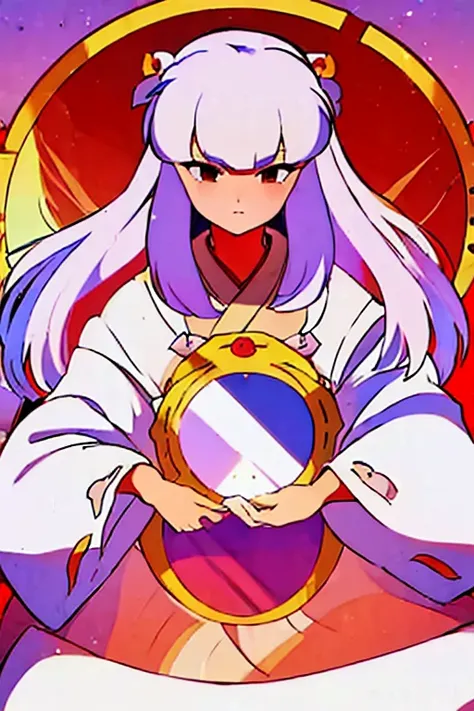 (((Inuyasha, costume, round mirror, looking at me, Kanna)))