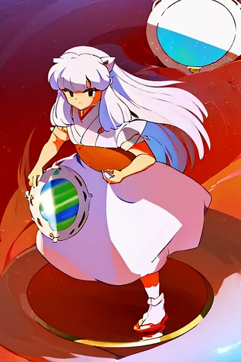 (((Inuyasha, costume, round mirror, looking at me, Kanna)))