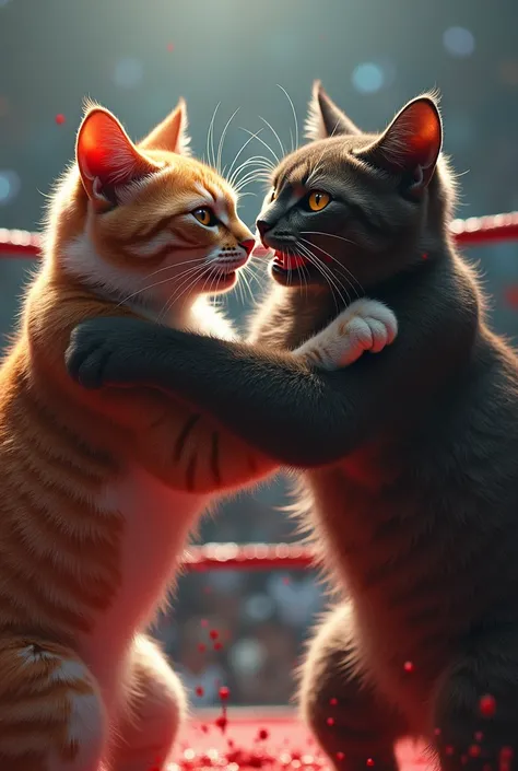 Two cats in wwe blood effect face fight scene at
