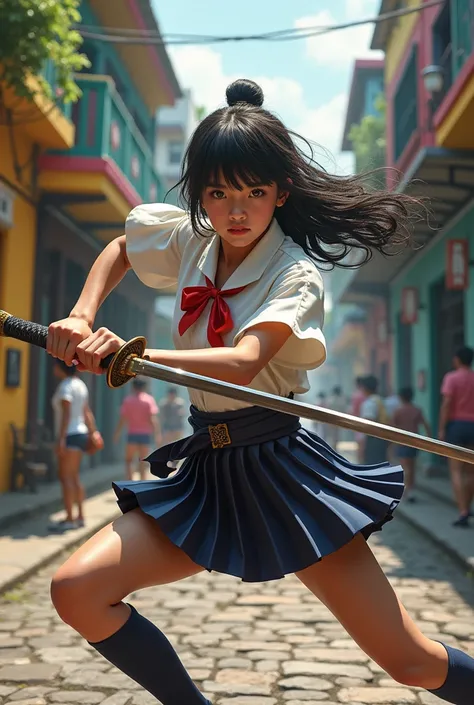 Samurai girl dressed as a schoolgirl fighting in Argentina
