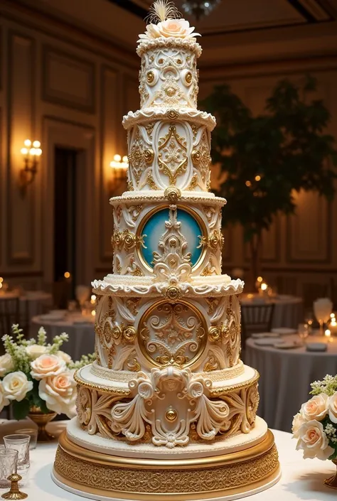 A multi-tiered extravagant Wedding cake. Write in the bottom psychology in the tier with cake décoration. Write Spirituality AT the top in the tier using cake décoration.