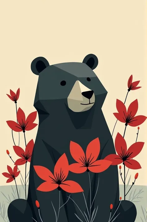 Neotrational bear with red flowers 
