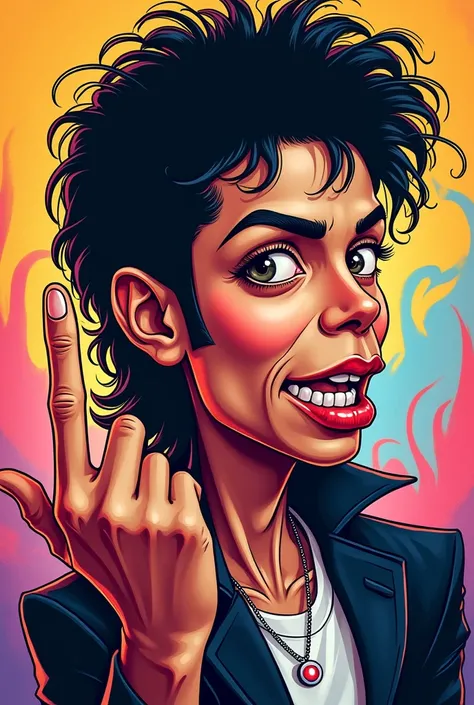 Generates an NFT representing a colorful caricature of Michael Jackson giving the finger 