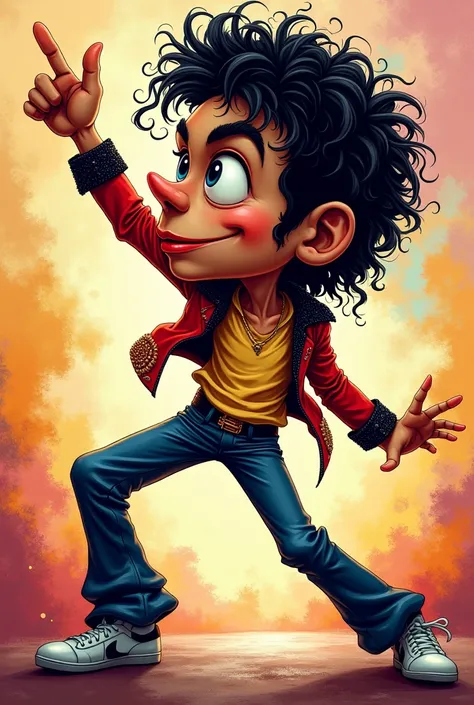 Generates an NFT representing a colorful caricature portrait of Michael Jackson doing the splits 
