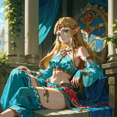 ((highest quality)), ((masterpiece)), (detailed), （perfect face）、the woman is princess zelda, with blonde, medium-long hair, wea...