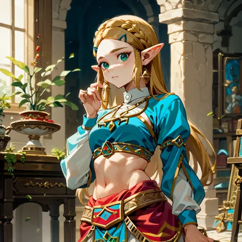 ((highest quality)), ((masterpiece)), (detailed), （perfect face）、the woman is princess zelda, with blonde, medium-long hair, wea...