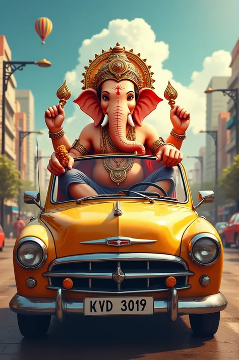 create a picture of Lord Ganesha driving a Maruti Car