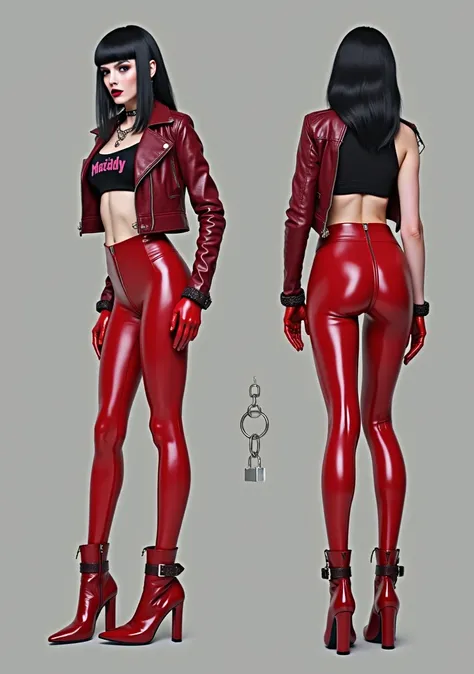 A high quality, (photorealistic), (masterpiece), (ultra realistic), (4k), (highly detailed realistic face), (((full head-to-toe shot))) picture of a ((crossdressing slim white young male)), ((wearing skintight red polished latex leggings with a crotch zip ...