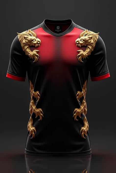 You could design a football shirt, with the main black color, red, with lion claws on the sides in gold color, without people, without animals, no letters, no marks