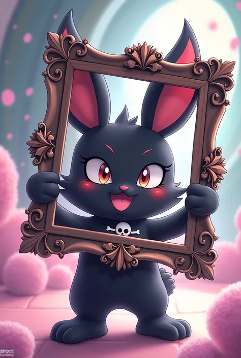 Create a picture of kuromi holding a frame