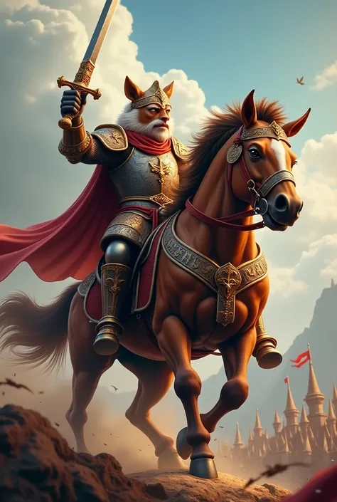 Martyr mascot riding a horse holding a sword