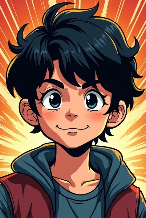 Logo of a black-haired boy with medium hair for a twitch channel but with a marvel comic style
