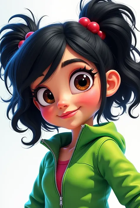 From Wreck It Ralph Vanellope Infinity Girl Jacket Grün Zip Black Hair