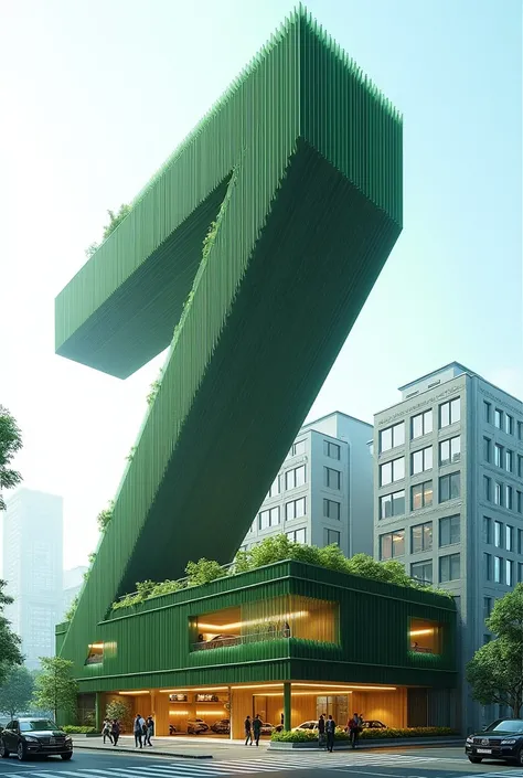 Z shaped 3-story commercial green building with basement parking