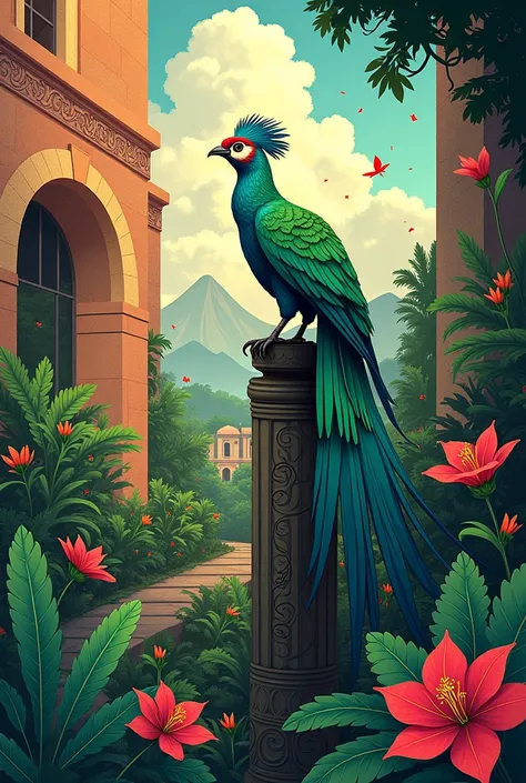 Create a drawing that represents September 15 and the quetzal and a phase of this is my Guatemala 