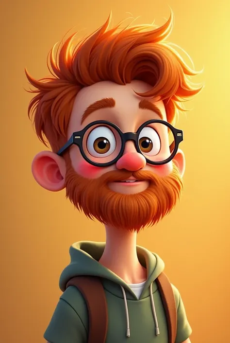 Animated boy cartoon red hair and beard with glasses cute full body