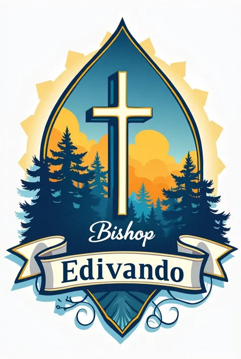 A Christian logo with blue and yellow colors, with the name bishop edivando 