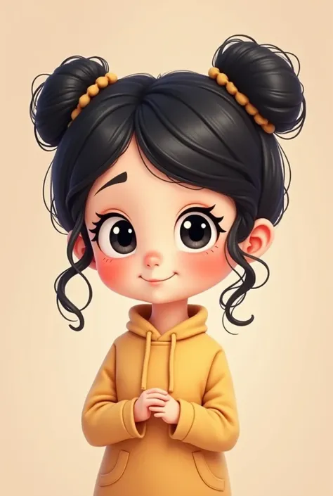 Cute woman animated cartoon black hair with curlers tender full body small cute