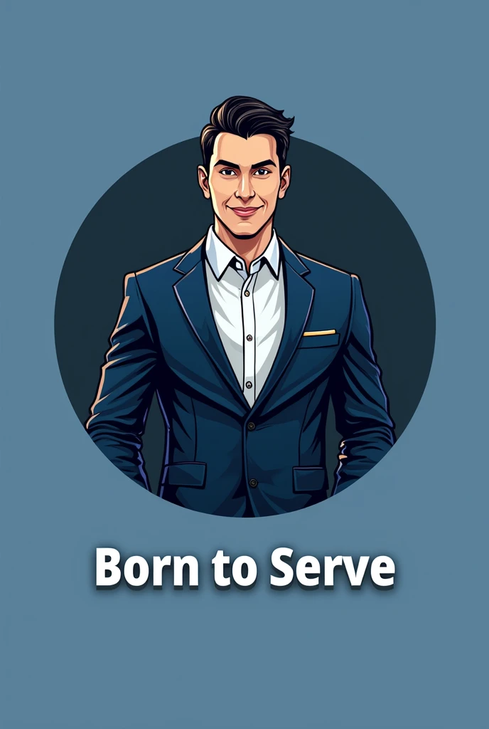 A waiter service logo, with the colors blue and black and with the name “born to serve”