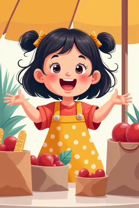 Image of a cartoon chubby girl inviting you to buy