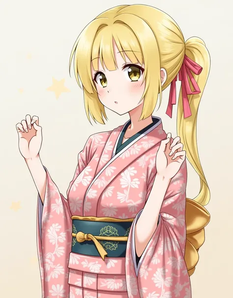 blonde hair, standing, japanese clothes, kimono, yukata,