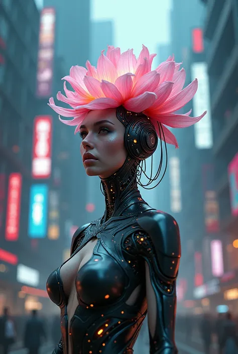 (photorealism:1.2), cyberpunk lily floweras a marvel character 