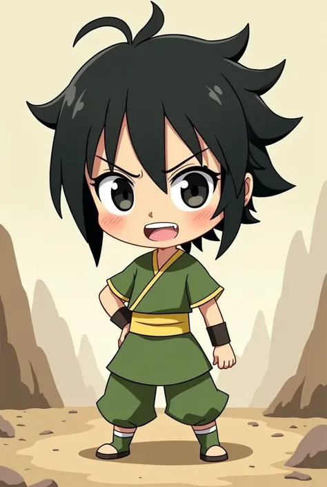 Toph beifong chibi anime style in a medium close up shot
