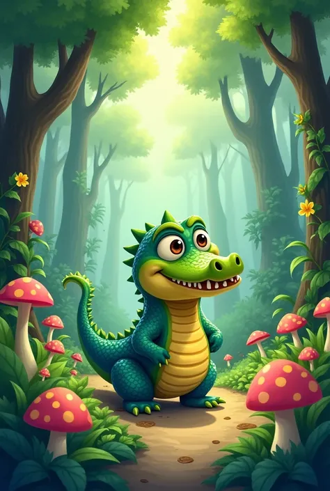 coloring cute crocodile as he roams through the forest and trees