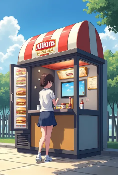 A stand alone lockable kiosk for selling parfait and hamburger with a representative in the kiosk. The kiosk should have a fridge with a transparent door to beautifully display the parfait. The kiosk should also have a cooler where the hamburgers are kept ...