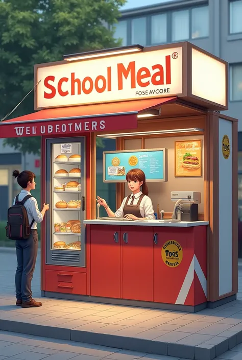 A stand alone lockable kiosk for selling parfait and hamburger with a representative in the kiosk. The kiosk should have a fridge with a transparent door to beautifully display the parfait. The kiosk should also have a cooler where the hamburgers are kept ...