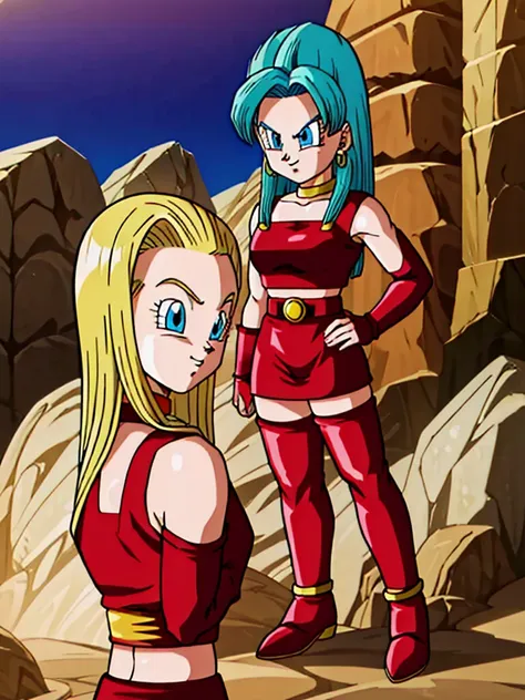 masterpiece,dbsuper style,
bulla, super saiyan, ssj4, blondie hair, ssj4,super saiyan, blue eyes, red hairband, hoop earrings, 
...