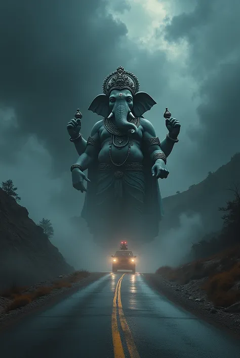 (A GANESH BHAGWAN  And RET on Road Background Dark Strom