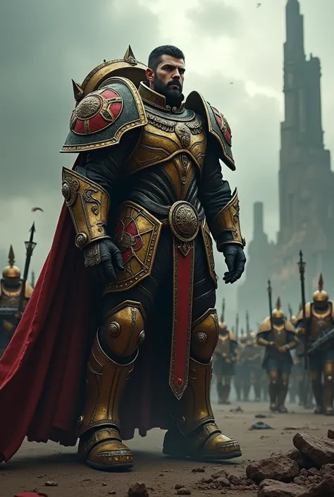 Javier Milei as if he were the Lord of Humanity from Warhammer 40000