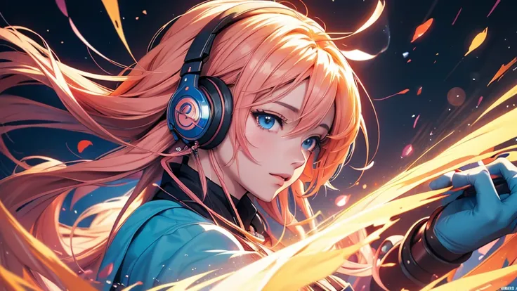 A woman wearing headphones、Anime Style 4 k, anime wallpaper 4k, anime wallpaper 4k, 4k anime wallpaper, アニメart壁紙 4k, アニメart壁紙 4K, Anime Style. 8k, Anime atmosphere, Ultra HD Anime Wallpaper, アニメart壁紙 8 K, Anime Background,colorful、paint、art