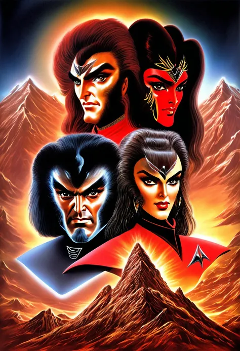 beautiful "8k very HD Higher resolution a Masterpiece"A strikingly beautiful very very Klingonese very Klingon of very Ancient Klingon Empire homeworld Qonos very pronounced like Klingon eybrows with clearly indented bifyrcated like forehead facial very ri...