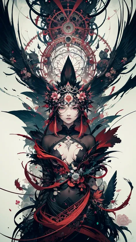 official art, unity 8k wallpaper, ultra detailed, beautiful and aesthetic, masterpiece, best quality, chinese style, (zentangle, mandala, tangle, entangle), ecstasy of flower, 1girl, extremely detailed, dynamic angle, cowboyshot, the most beautiful form of...