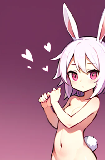 A cute cartoon animal，Cute little white bunny girl，cartoon style，cute style，Warm colors predominate, pink eyes, white hair, gear 5 form from one piece, naked