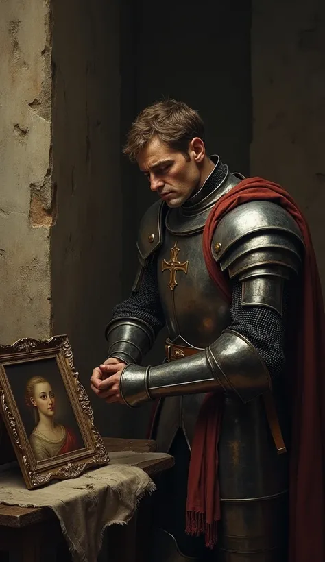 A contrasting portrait focuses on the personal sacrifices of a single Templar knight. The scene depicts a knight in his solemn chamber, removing his armor after battle. The room is simple and austere, reflecting the Templars vow of poverty and renunciation...