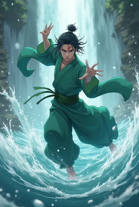 Tanjiro using water breathing techniques 