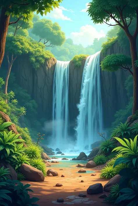 animated jungle with waterfalls and floor (soil) woth rocks