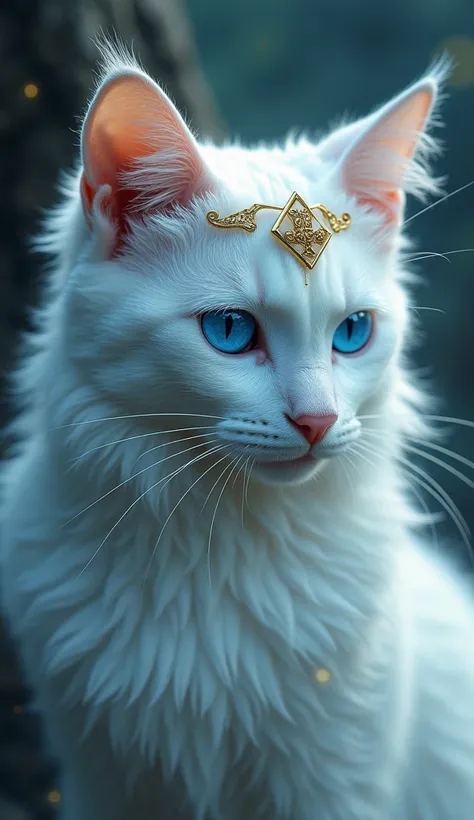 A white cat with blue eyes、Wearing a ring on his head。It&#39;s a sign that he&#39;s dead.。