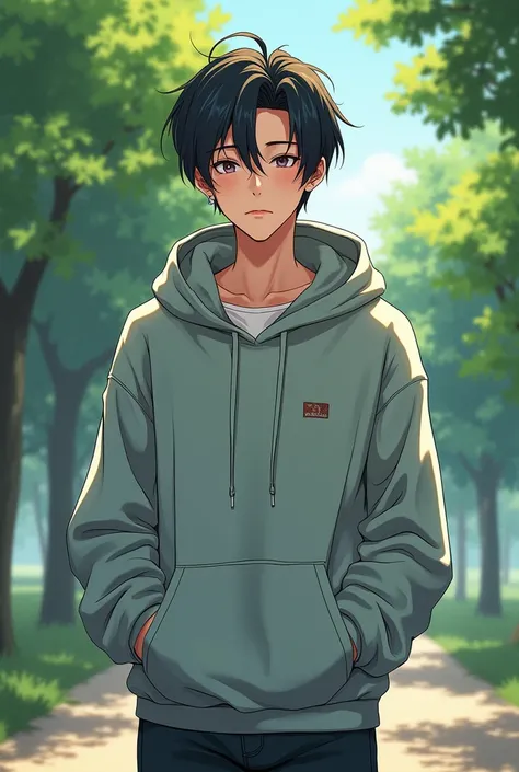 Park sunghoon in enhypen anime, wearing a hoodie
