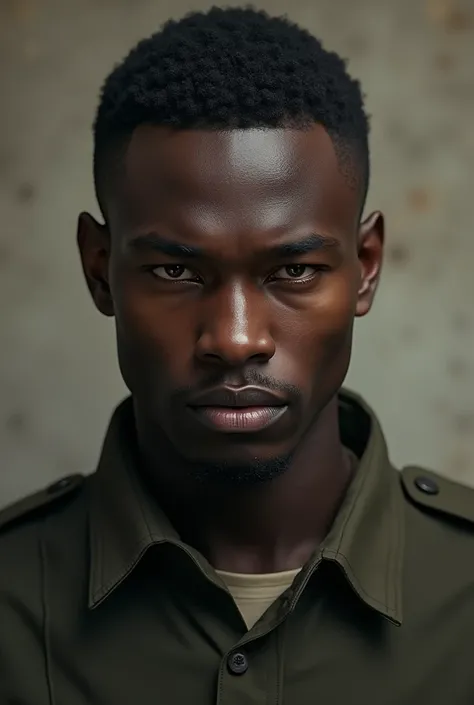 A young man of simple but imposing appearance. He would be of average height, with a robust body, dark complexion, with angular and marked features, but not necessarily attractive in the classic sense. His short hair, military cut, expressive eyes, transmi...