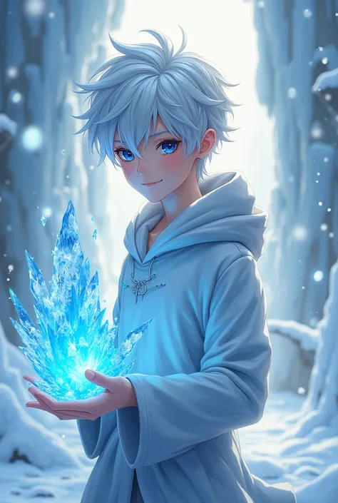 Anime boy
Ice magic
White hair
Cat