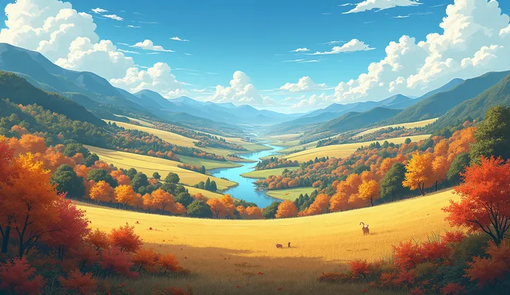 Highly detailed anime-style still images,Fall,Autumn , Ghibli Studio Style,4k,landscape