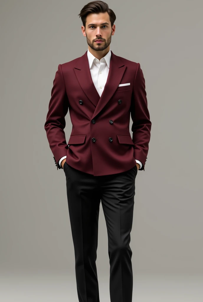 Maroon double brest suit with white shirt and black pent for men
