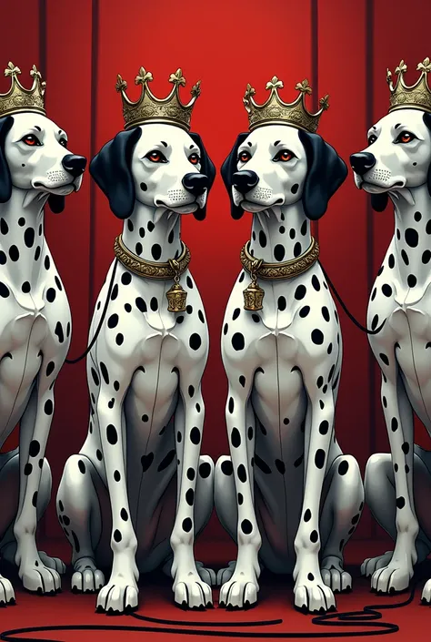 Create a representative image of Cruella de Vill without using the Cruella character but with the colors, white black red gold and silver can be a place animal better one or more dalmatians remember I can&#39;t put the character cruella or similar but I do...