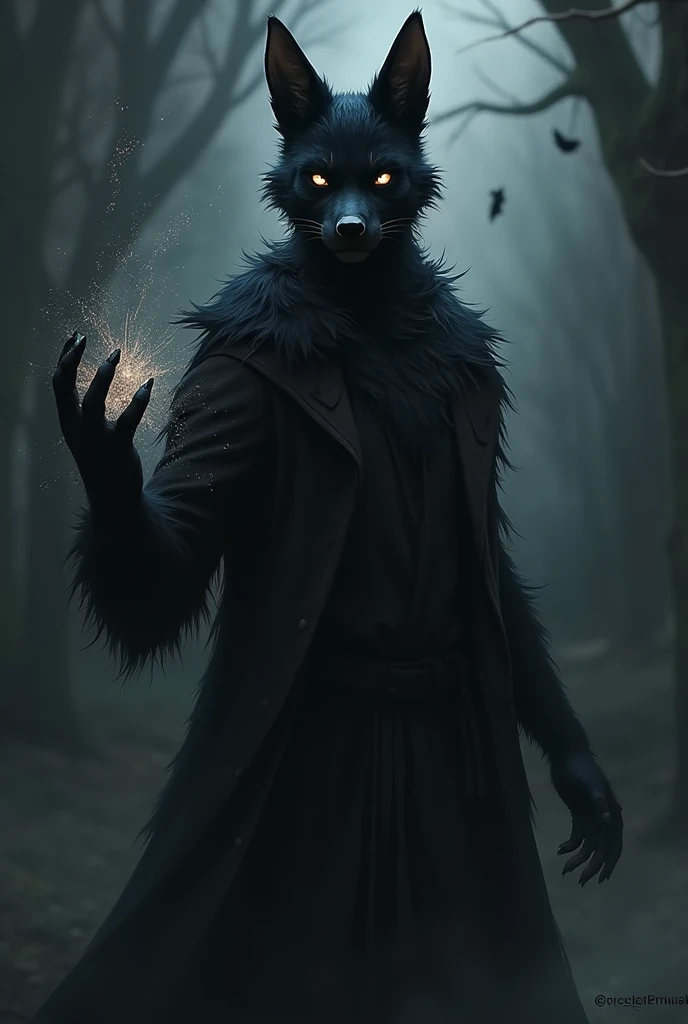 A  teenager,black fur,Tanned skin with the power to control darkness