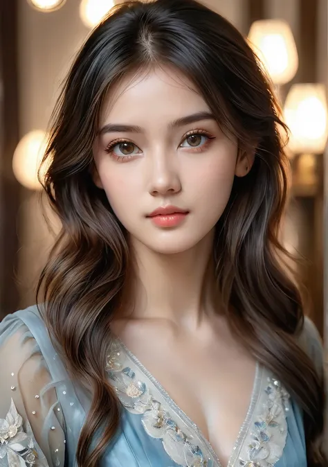 A beautiful girl in an elegant portrait, flowing paint washes, detailed face, photographic style, (best quality,4k,8k,highres,masterpiece:1.2),ultra-detailed,(realistic,photorealistic,photo-realistic:1.37),HDR,UHD,studio lighting,ultra-fine painting,sharp ...