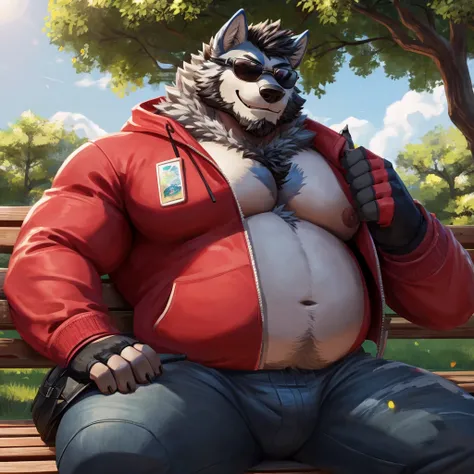 ((best quality)), ((masterpiece)), (Ultra detailed), ((4k)).

Male , Furry Anthro , Wolf , Light Blue Fur , Adult , Black Short Hair , Black Beard , Big Boy , Chubby Fat , Big Pecs Chest , Green Eyes , Handsome , Hunk.

Outfit (No Exposing Body) , Jacket ,...